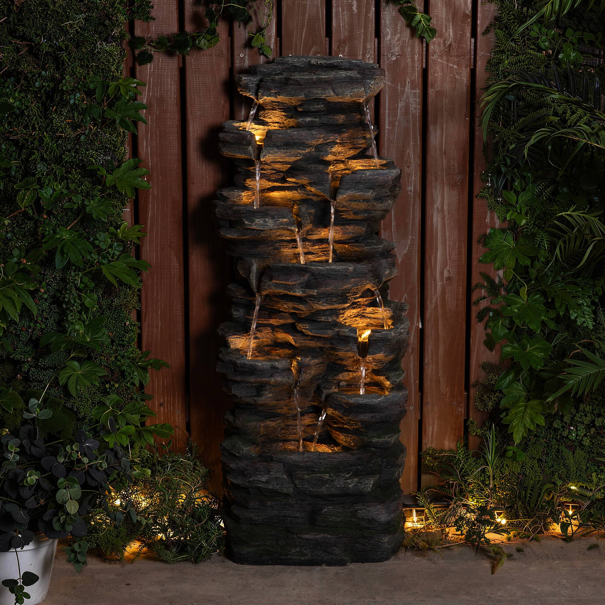 Glitzhome® 39.25" LED 9-Tier Cascading Rock Polyresin Outdoor Fountain